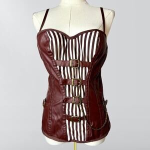 Spirit Halloween Faux Leather Steampunk Multi Buckle Striped Adjustable Corset